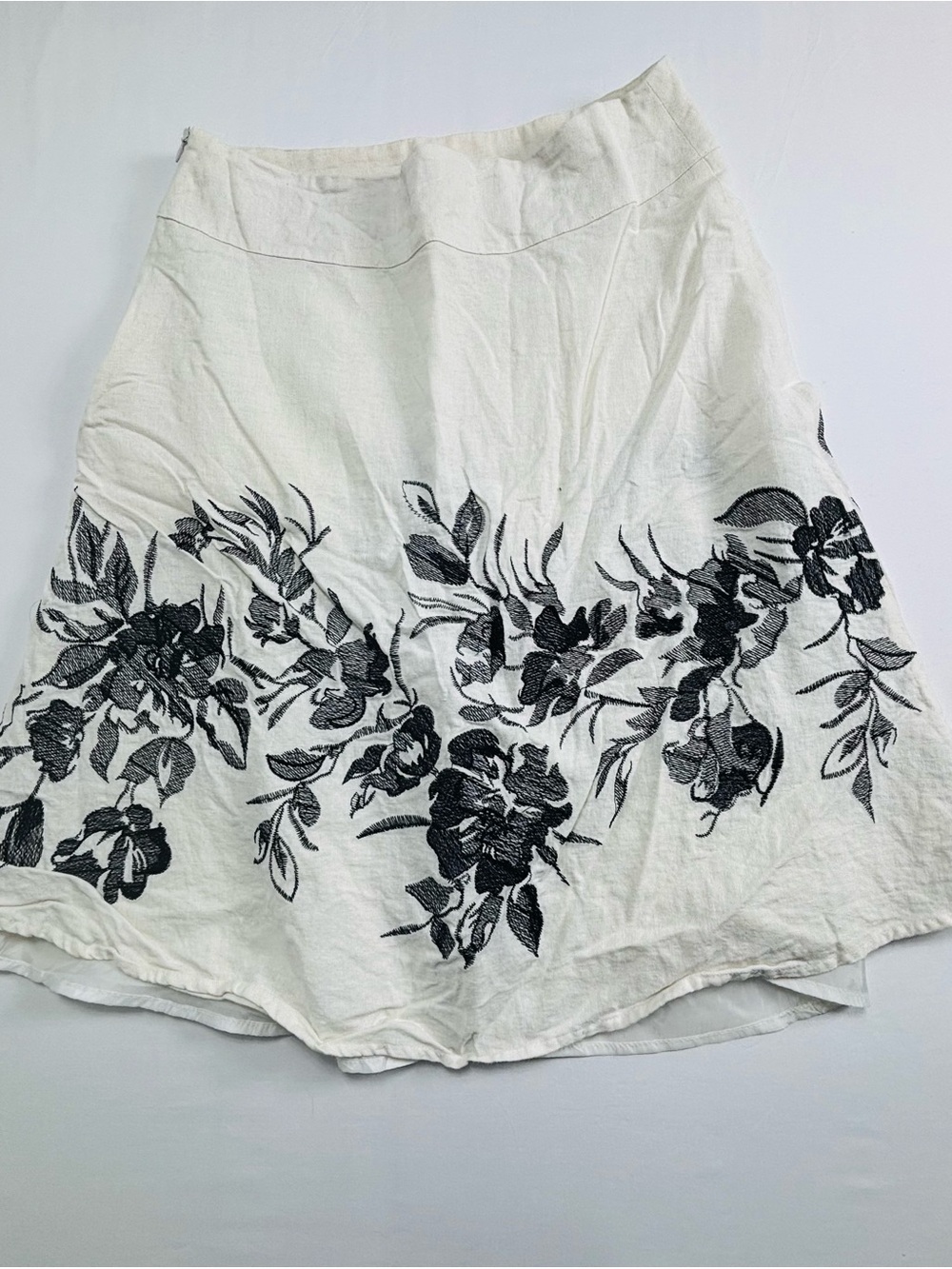 White Floral Embroidered A-Line Skirt